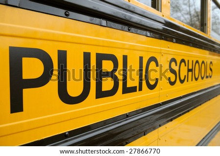 Public School sign detail on school bus