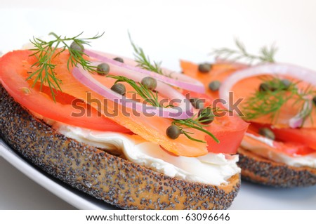 Poppy Seed Bagel and Smoked Salmon Close-Up