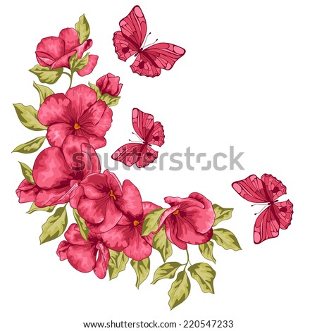 Wedding card Flowers and butterfly Vector illustration Greeting card for Mothers Day Wedding card Flowers and butterfly Vector illustration Greeting card for Mothers Day