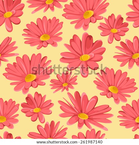 Vector seamless pattern with chamomile flower and wild flower. Summer background, vector illustration.