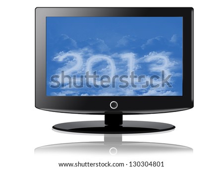 HD television with blue sky and 2013 clouds isolated on white background