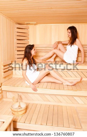 Young 24 Years Old Twins Relaxing In Sauna.