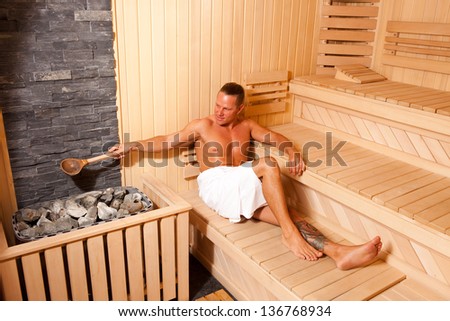 Bodybuilder Enjoying In Sauna.
