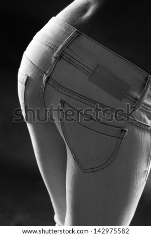 Perfect Torso Of A Woman In Blue Jeans Black & White.