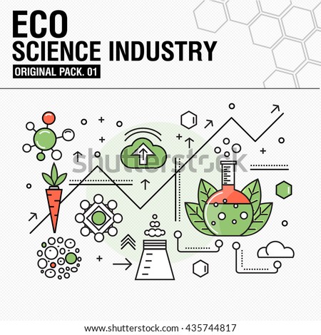 Modern eco science industry. Thin icons set bio technology. Natural organic factory set collection with global industry elements. Premium quality outline symbol. Stroke pictogram concept for design.
