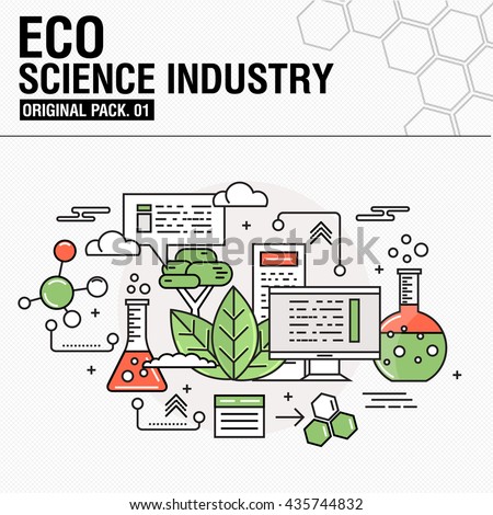 Modern eco sciense industry. Thin icons set eco technology. Natural ecology science set collection with global industry elemets. Premium quality outline symbol. Stroke pictogram concept for web design