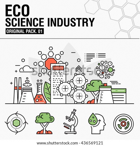 Modern eco sciense industry. Thin line icons set eco technology. Ecology science set collection with global industry elemets. Premium quality outline symbol. Stroke vector pictogram for web design.