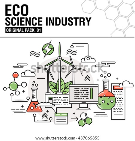 Modern eco sciense industry. Thin line icons set eco technology. Ecology science set collection with global industry elemets. Premium quality outline symbol. Stroke vector pictogram for web design.