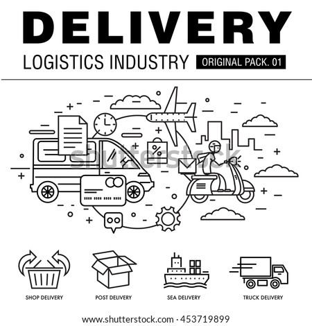 Modern delivery industry pack. Thin line icons set logistic network. Transport set collection with global industry elements. Premium quality vector symbol. Stroke pictogram for web design.