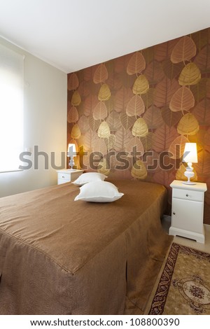 Modern luxury bedroom with wallpaper /  Hotel Room