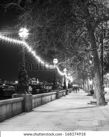 Night street in London at Black and White Color, Britain