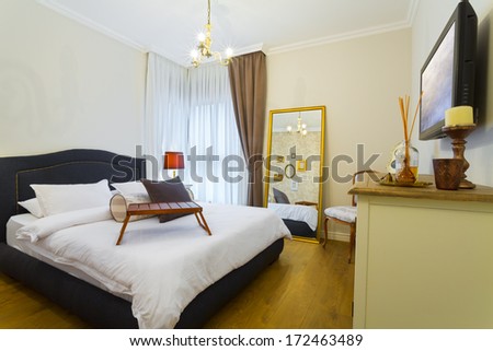Modern luxury bedroom with wallpaper /  Luxury Hotel Room