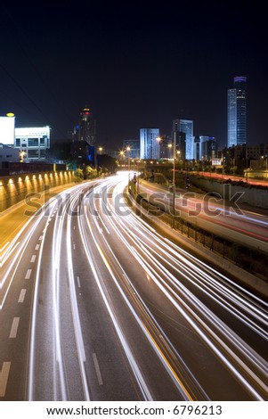 The night city, Business centre Ramat Gan, Israel, highway