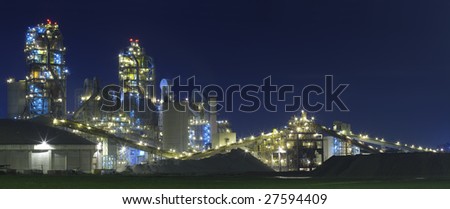 Night panorama image of chemical plant at night. Modern factory.