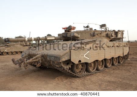 Israeli - Palestinian conflict. Israeli military operation Cast Lead. Israeli tank Merkava ( Mercava)  Mk 4 on border with Gaza strip