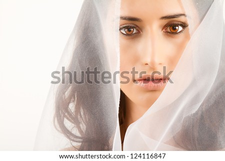 Beautiful Long Haired Model Covered By Veil