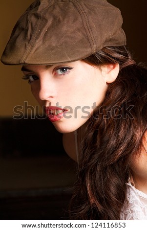 Beautiful Brunette Model Wearing Brown Hat