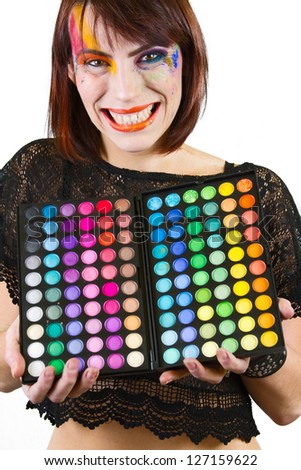 Beautiful Woman Showing Off Her Colorful Makeup Pallette