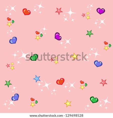 Pink shiny princess background with colourful stars and hearts