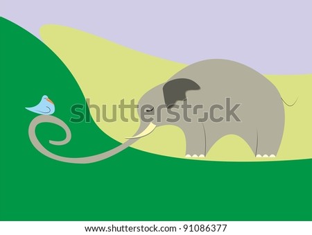 Cute elephant and a bird