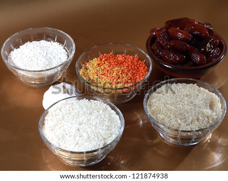 mixture of rice, lentils, dates,mixed food