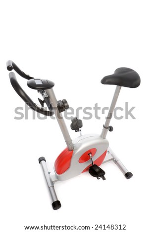 Stationary bike at the gym isolated on white