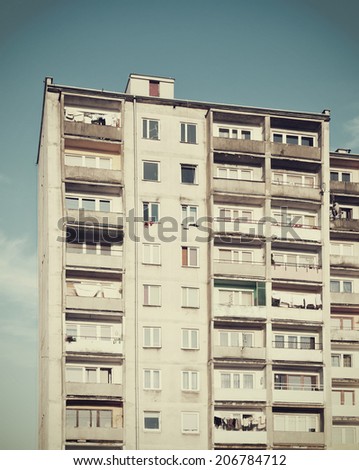Old high apartment building built during communism.