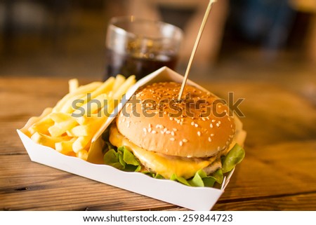 Burger with chips and coke