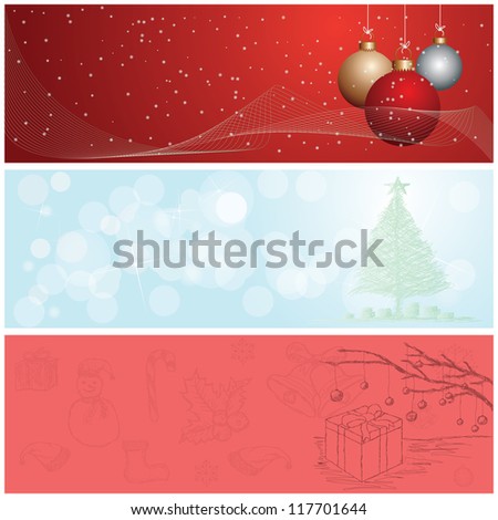 illustration of christmas banner, header background set.