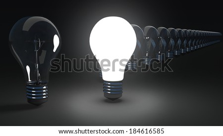 Turn on bulb on black background