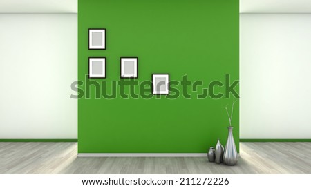 empty interior with a green wall and vase