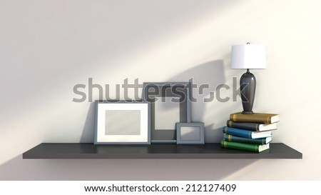shelf with books and lamp