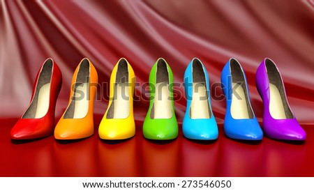 Shopping concept. Choice of colored high heels shoes