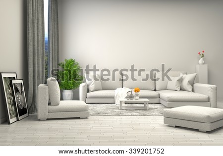 interior with white sofa. 3d illustration