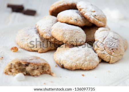 cottage cheese biscuits with powdered sugar, closeup