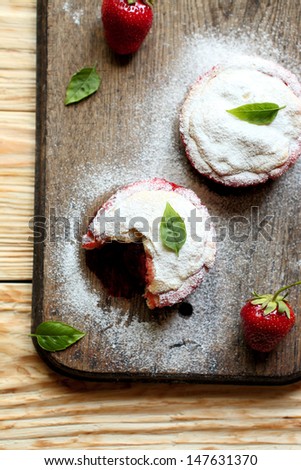Two strawberry cake, top view, food