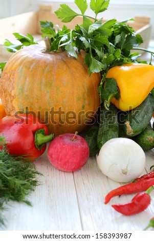 collection of home-grown vegetables, food close up