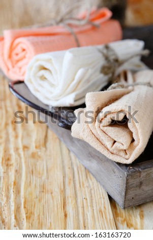 towels rolled into tubes, home textile