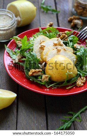 winter salad with pear Bera, food closeup