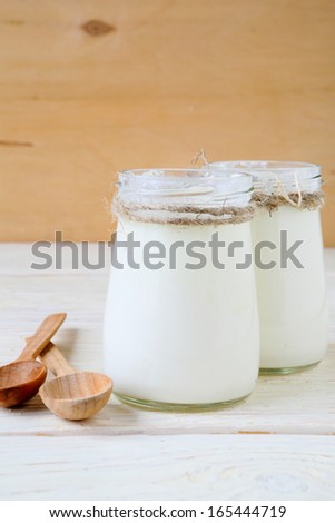 two jars of Greek yogurt, food close up
