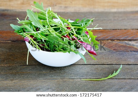 fresh rocket salad salad with radicchio, food closeup