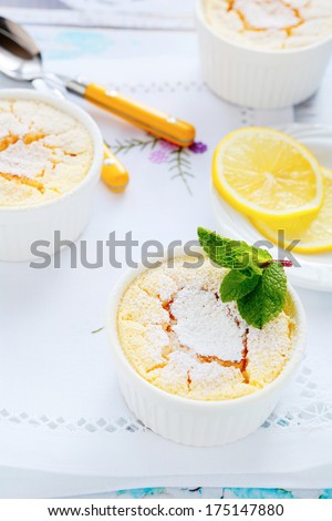 Lemons summer pudding, food closeup