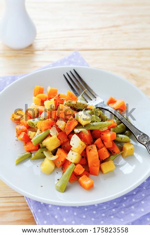 roasted vegetable mix, food closeup