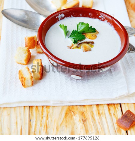 light mushroom soup, food closeup