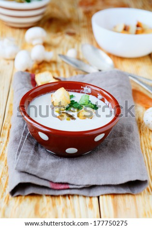 light mushroom soup with cream, food closeup