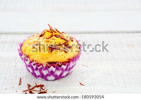 lemon muffin with chocolate chips, food closeup