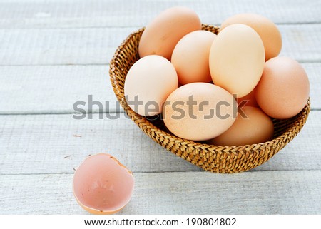 fresh chicken farm eggs, food closeup