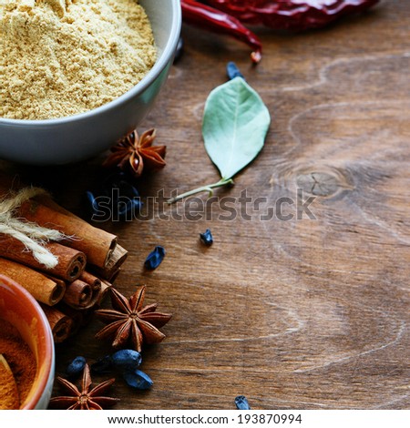 different spices and seasoning, food closeup