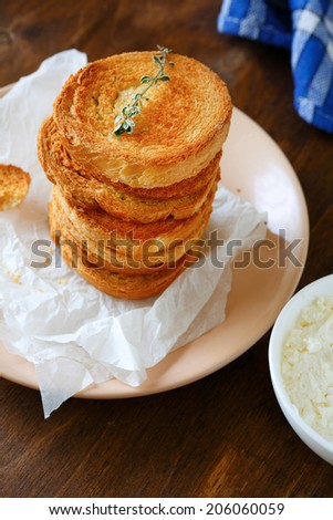 fresh crispy toasts, food closeup