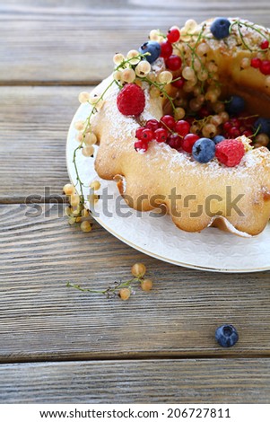 homemade cake with assorted berry, food closeup
